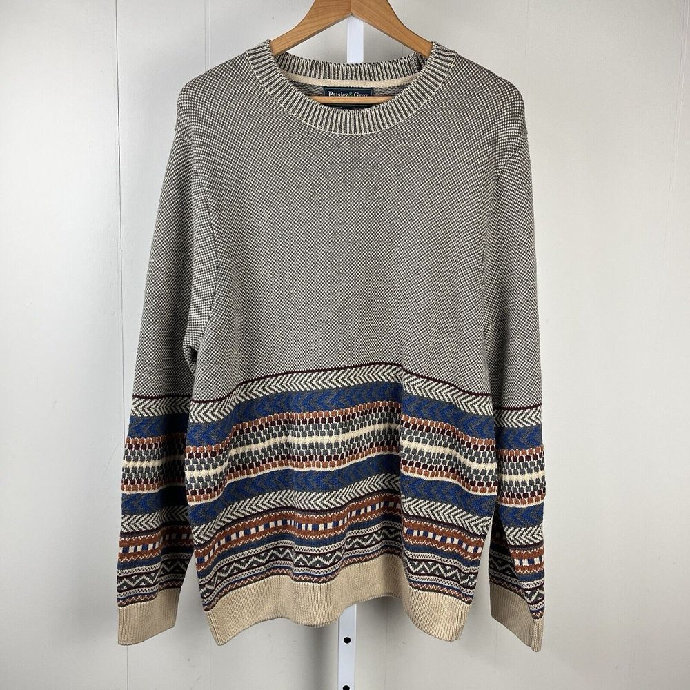 Paisley & Gray Crewneck Sweater Mens XXL Slim Fit Multi Stripe Textured Pullover